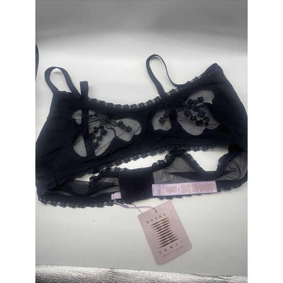 Savage X Fenty A Peek Behind The Lace Black Bralette & String Bikini Sz Lg New - Picture 7 of 13